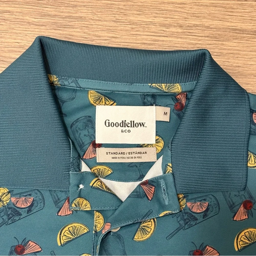 Goodfellow & Co Men's‎ Teal and Yellow Patterned Polo